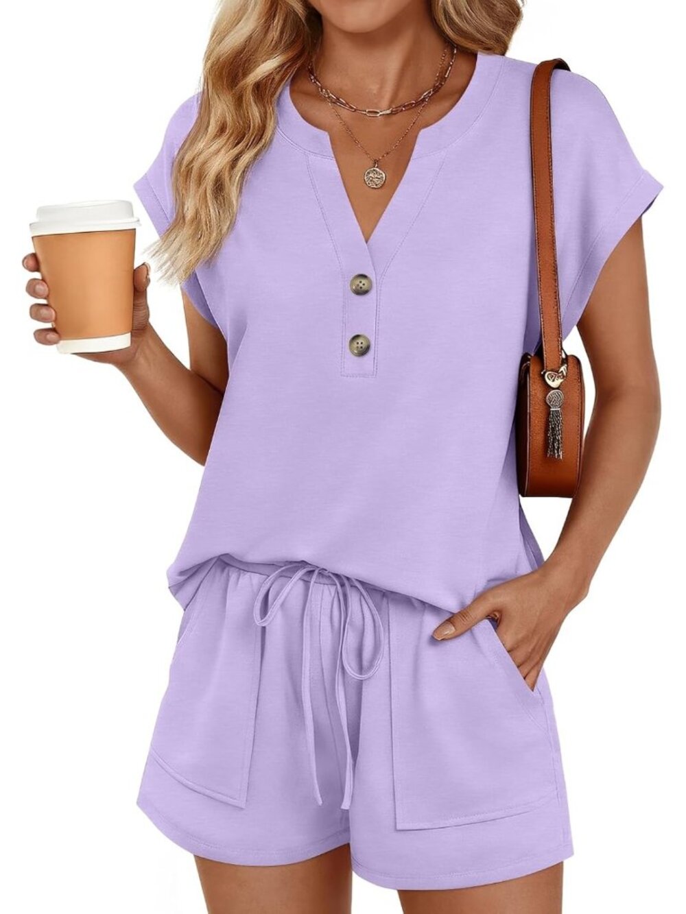 〽️Women's Outfit Set Purple Casual Summer Beach Two Piece Matching Sweatsuit